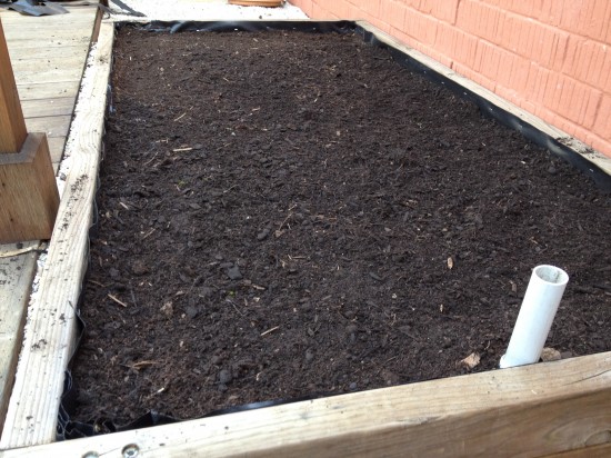 Wicking Bed filled with soil and liner trimmed