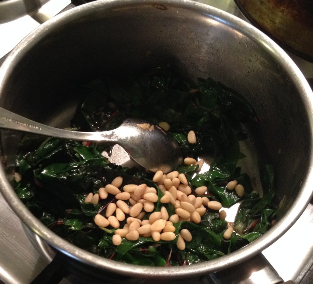 Sauté silverbeet with pine nuts