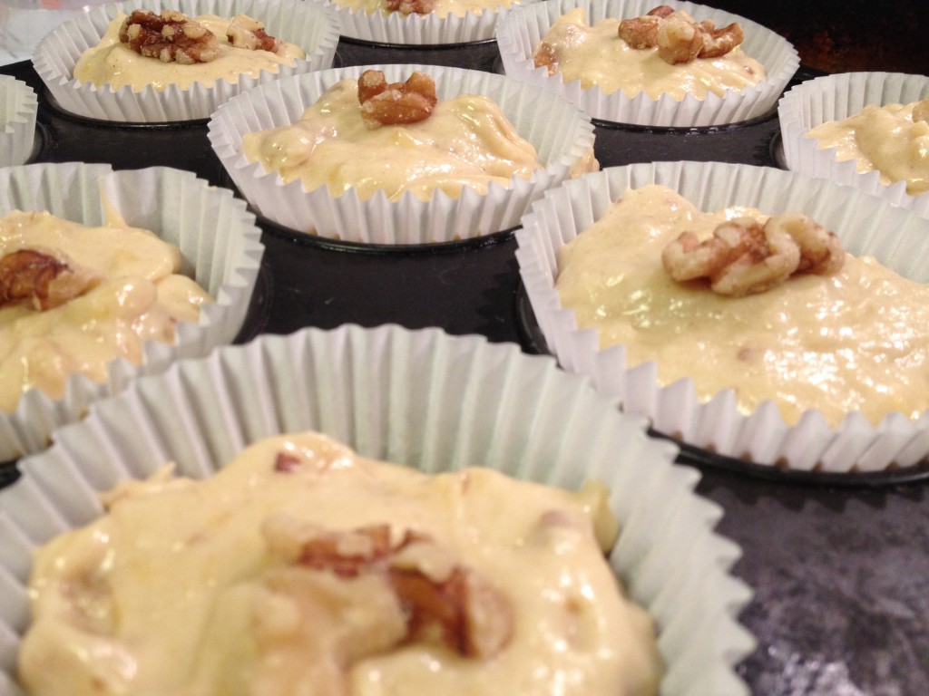 Banana and Walnut Muffin mixture in muffin cases