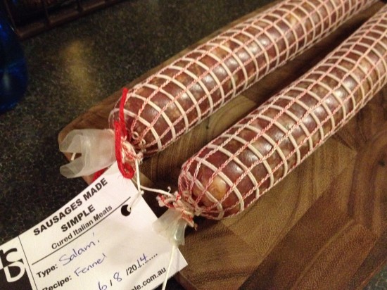 Salami label attached to bottom