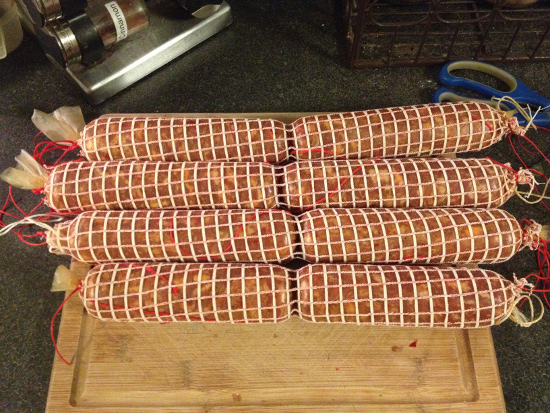 Netted homemade salami